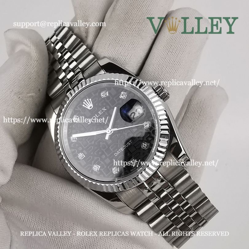 DJ36004 Rolex Datejust 116234 Fluted Bezel Black Jubilee Diamond Dial