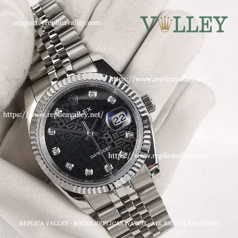 DJ36004 Rolex Datejust 116234 Fluted Bezel Black Jubilee Diamond Dial