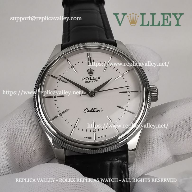 C002 Rolex Cellini Time 50509 Black Leather Strap White Dial
