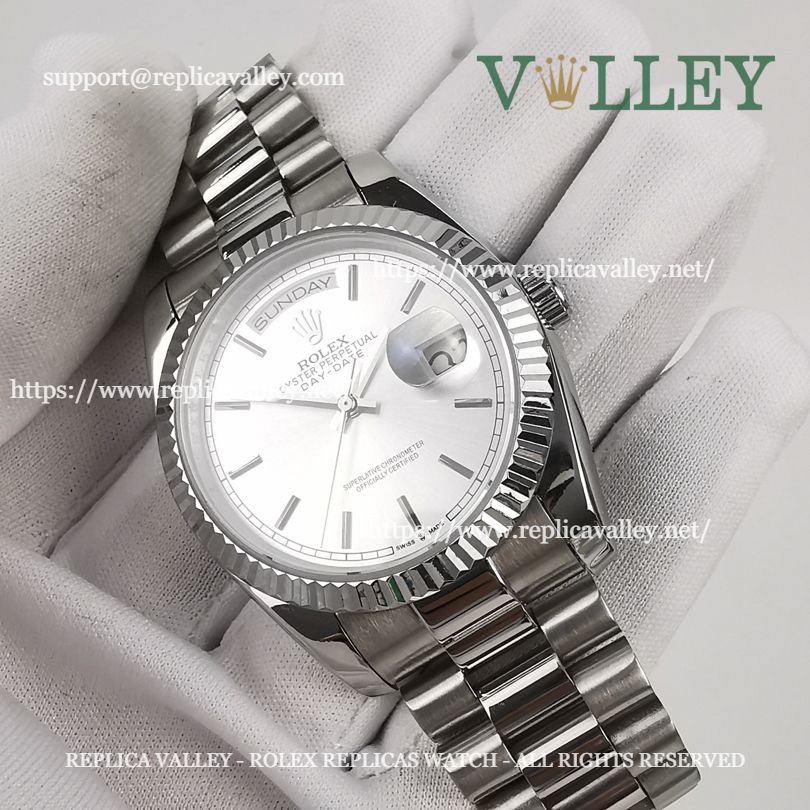 DD36001 Rolex Day-Date 128239 Fluted Bezel Silver Dial